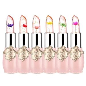 firstfly Pack of 6 Crystal Flower Jelly Lipstick, Long Lasting Nutritious Lip Balm Lips Moisturizer Magic Temperature Color Change Lip Gloss