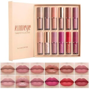 12Pcs Velvet Matte Liquid Lipstick Set, Waterproof Long Lasting Quick-drying Non-Stick Cup Nude Lip Stain Kit